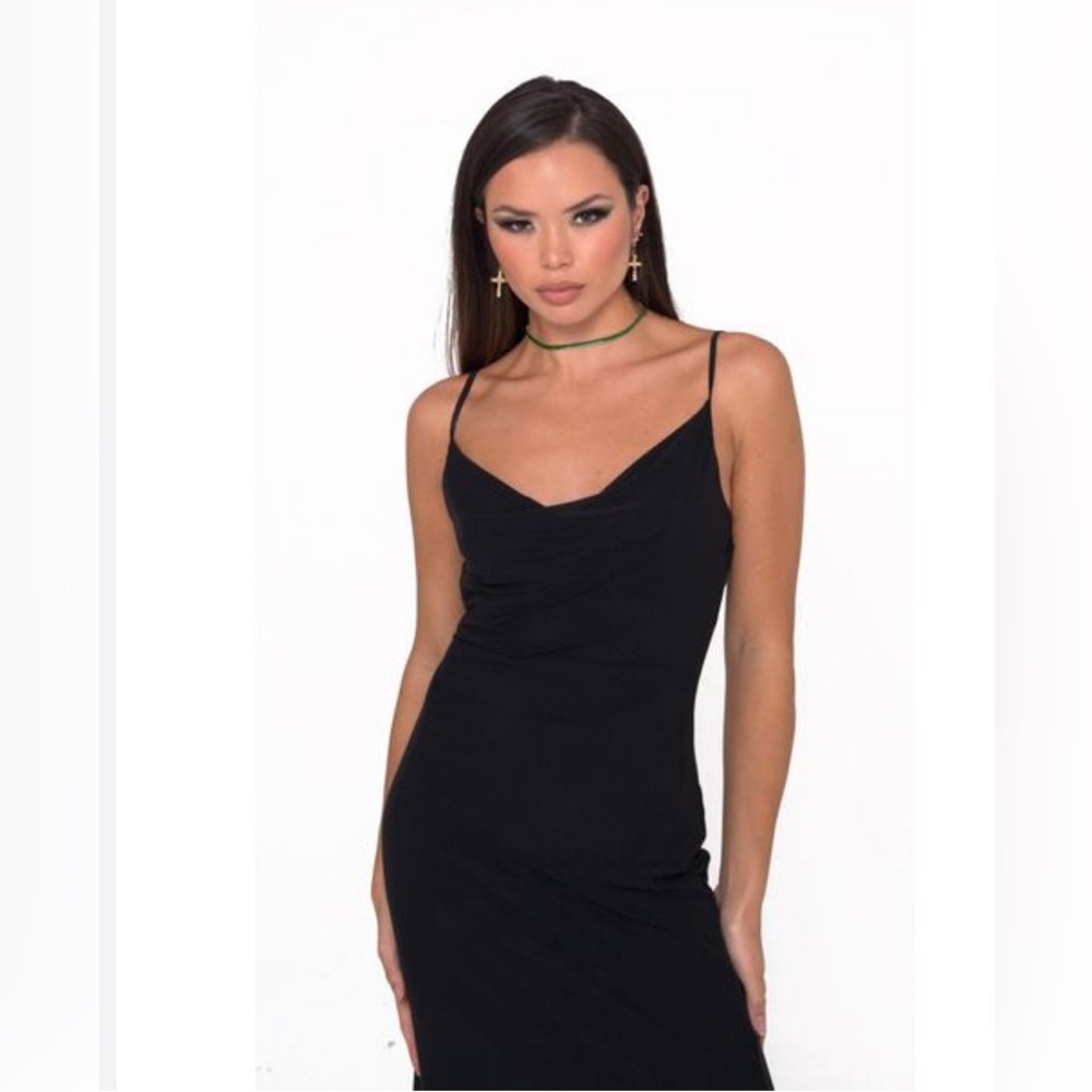 CITY ruched Drape front white spaghetti strap black party cocktail dress